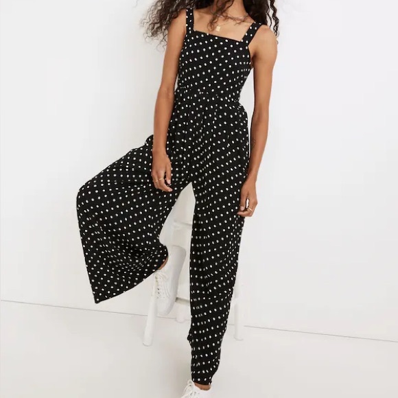 Madewell Pants - MADEWELL Tank Wide-Leg Jumpsuit in Polka Dot Black & White With Pockets Size 00